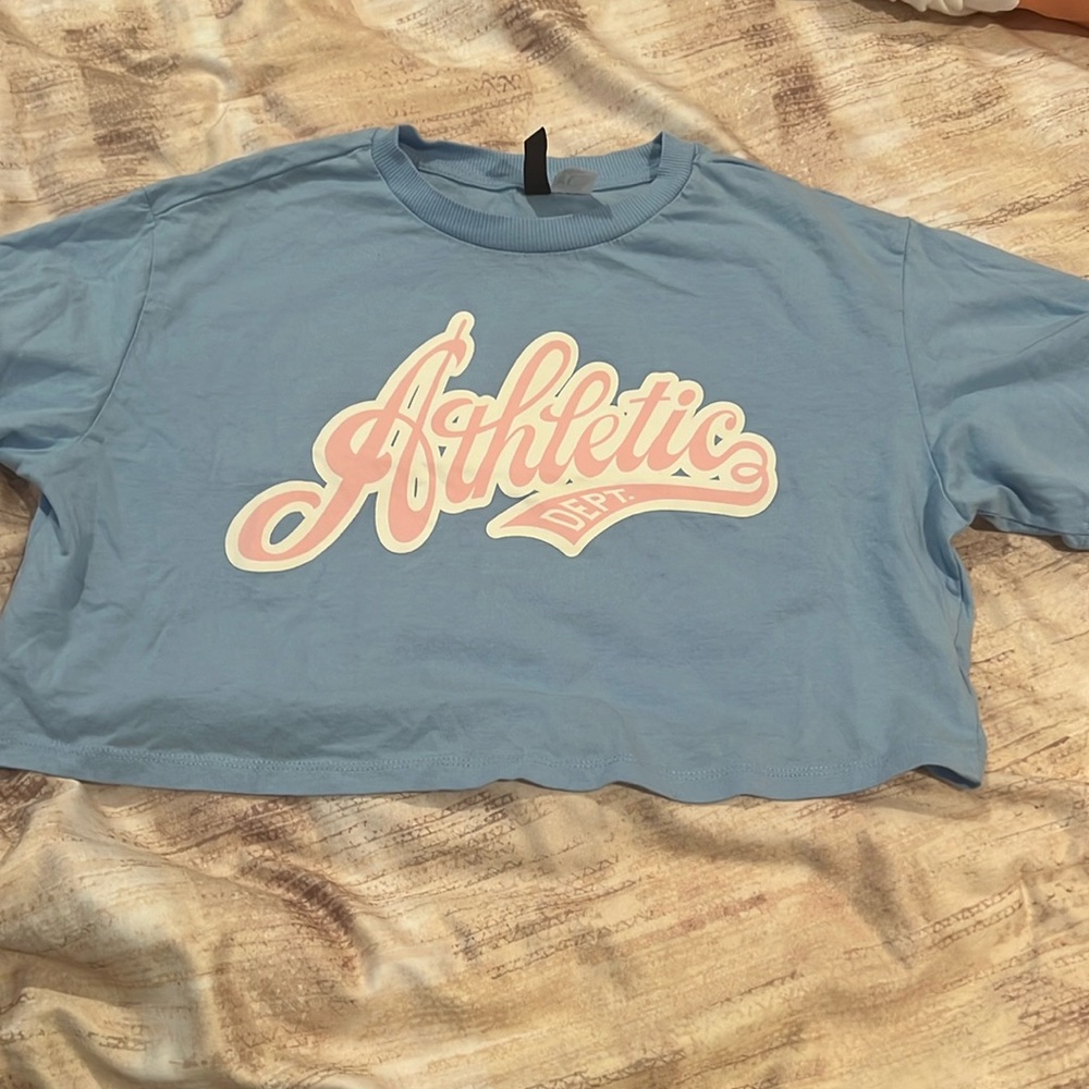 NWOT Blue athletic department h and m light blue crop top